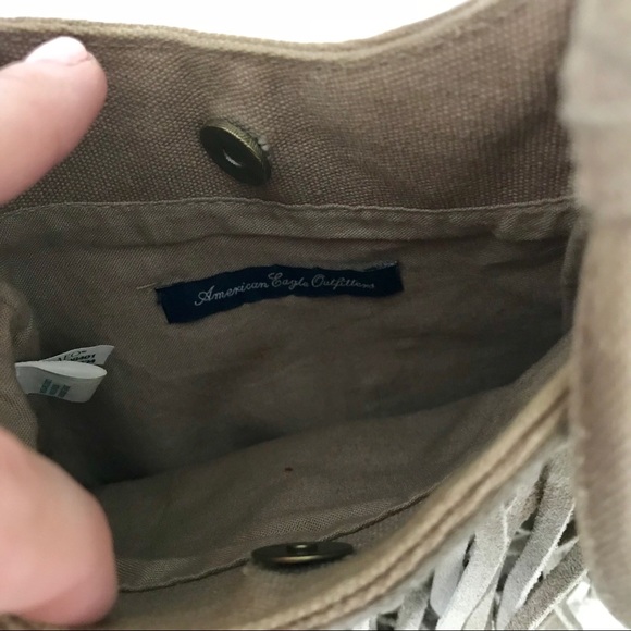 • Taupe Fringe Cross-Body Satchel • - Picture 5 of 6